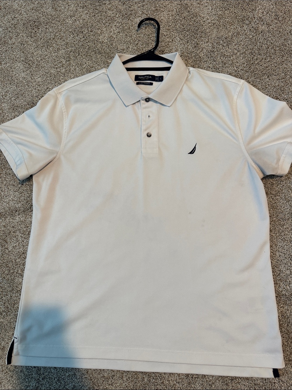 Nautica Men's White Polo with Navy Sail Logo